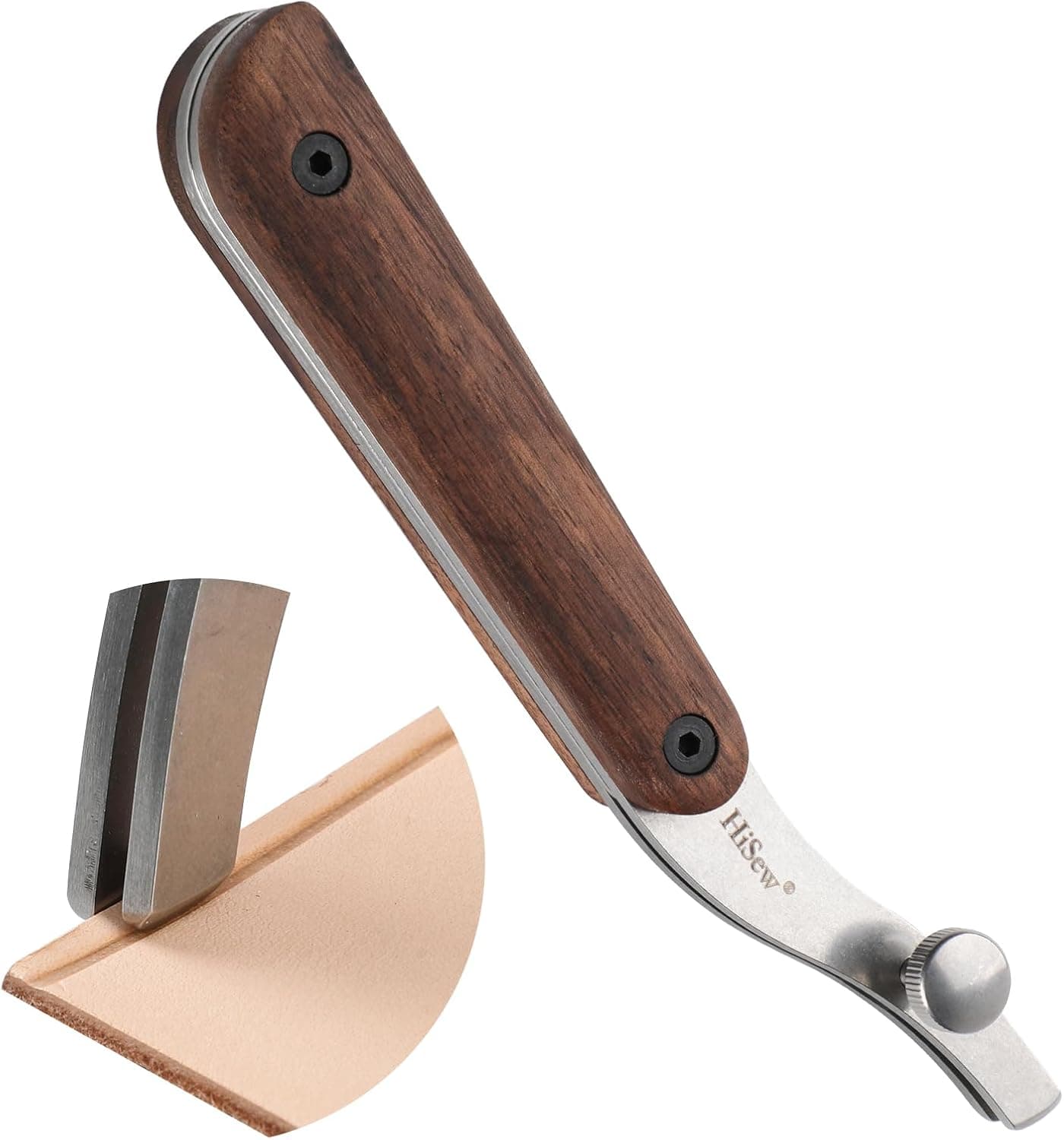HiSew Leather Edge Creaser, Adjustable Distance, Stainless Steel, Black Walnut Handle, 1.5mm