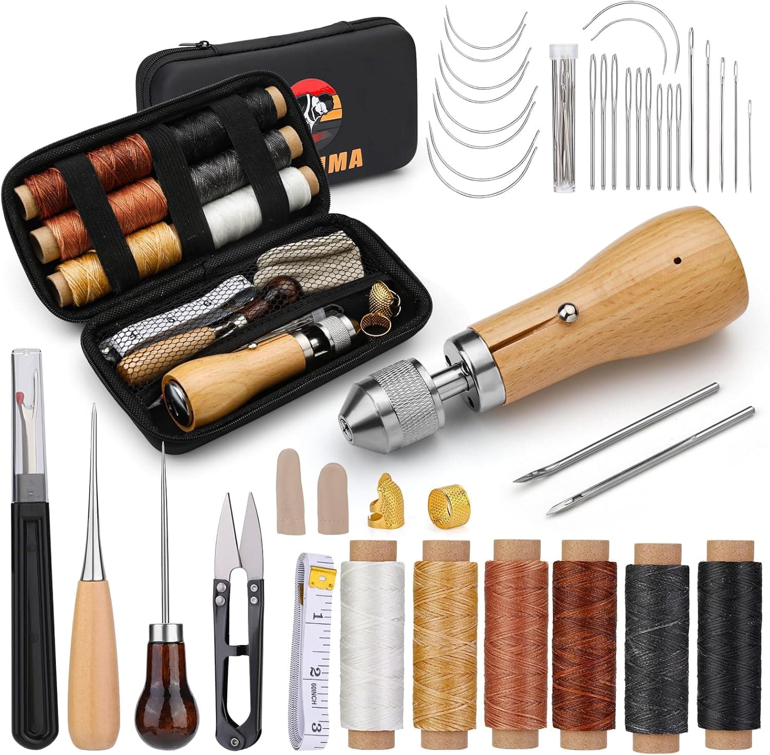 QMNNMA 40pcs Sewing Awl Kit with Bag, Portable Awl Stitching Tool for DIY Leather Sewing Repair