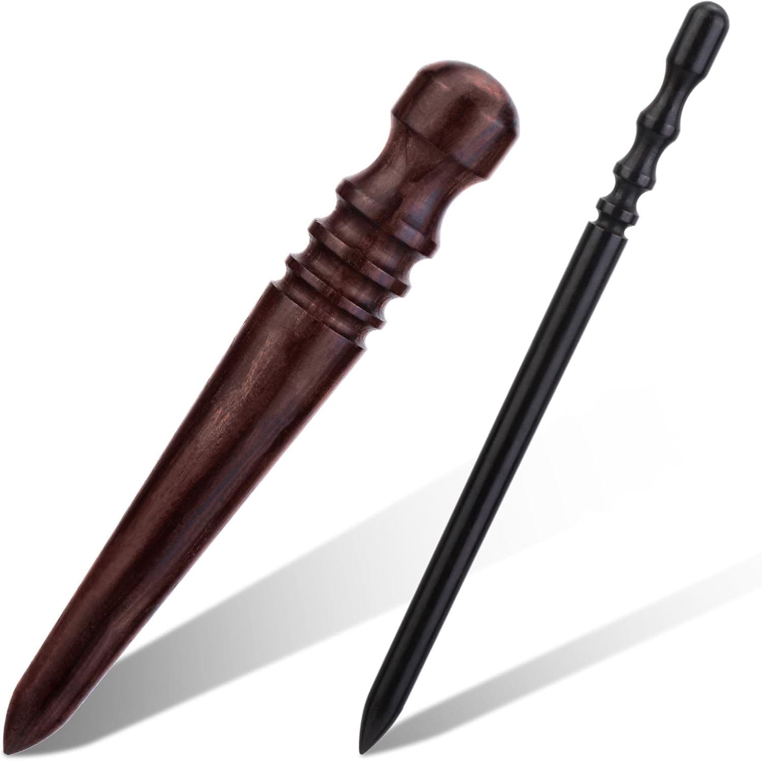 WONVOC Leather Edge Burnish Kit 2 PCS Ebony Wood Leather Burnisher Tool, Round Head Edge Slicker
