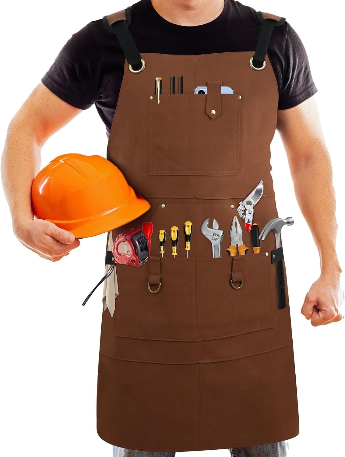 DF DUALFERV Leather Aprons for Men, Heavy Duty Leather Work Apron, Heat & Flame-Resistant Shop Apron, Woodworking Apron