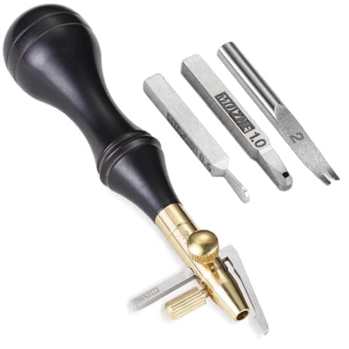 SiiRo 3-in-1 Leather Stitching Groover Set, Adjustable Edge Beveler and Creasing Tool with Wood Handle for Wallets, Belts and Bags