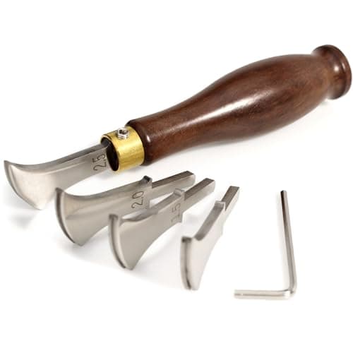SiiRo 4-in-1 Leather Edge Creaser Set, 1.0mm 1.5mm 2.0mm 2.5mm Interchangeable Stainless Steel Tips with Wood Handle for Leathercraft