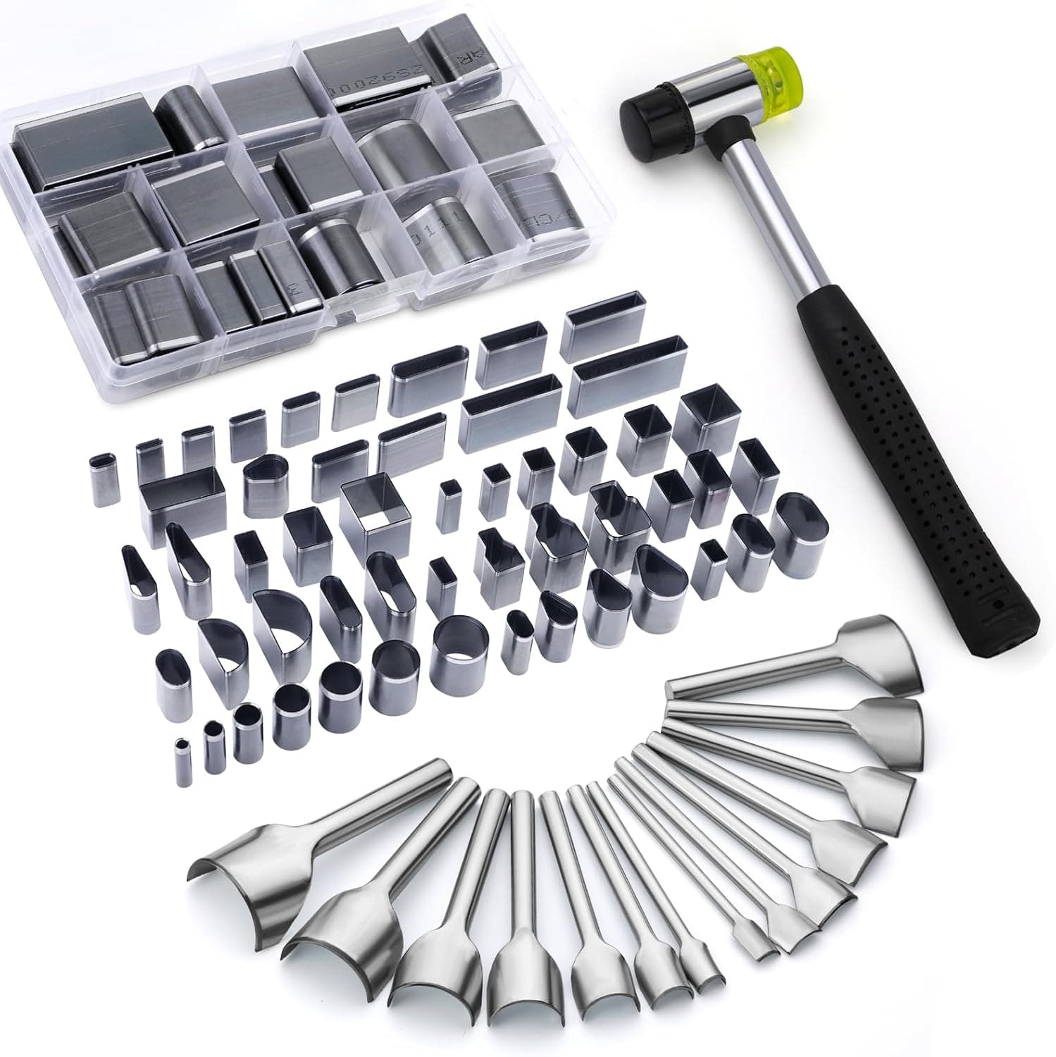 52 Shape Style Leather Hole Punch Tool for Belts, 14 Sizes Leather Corner Punch, Half-Round Punch Set, Leather End Punch