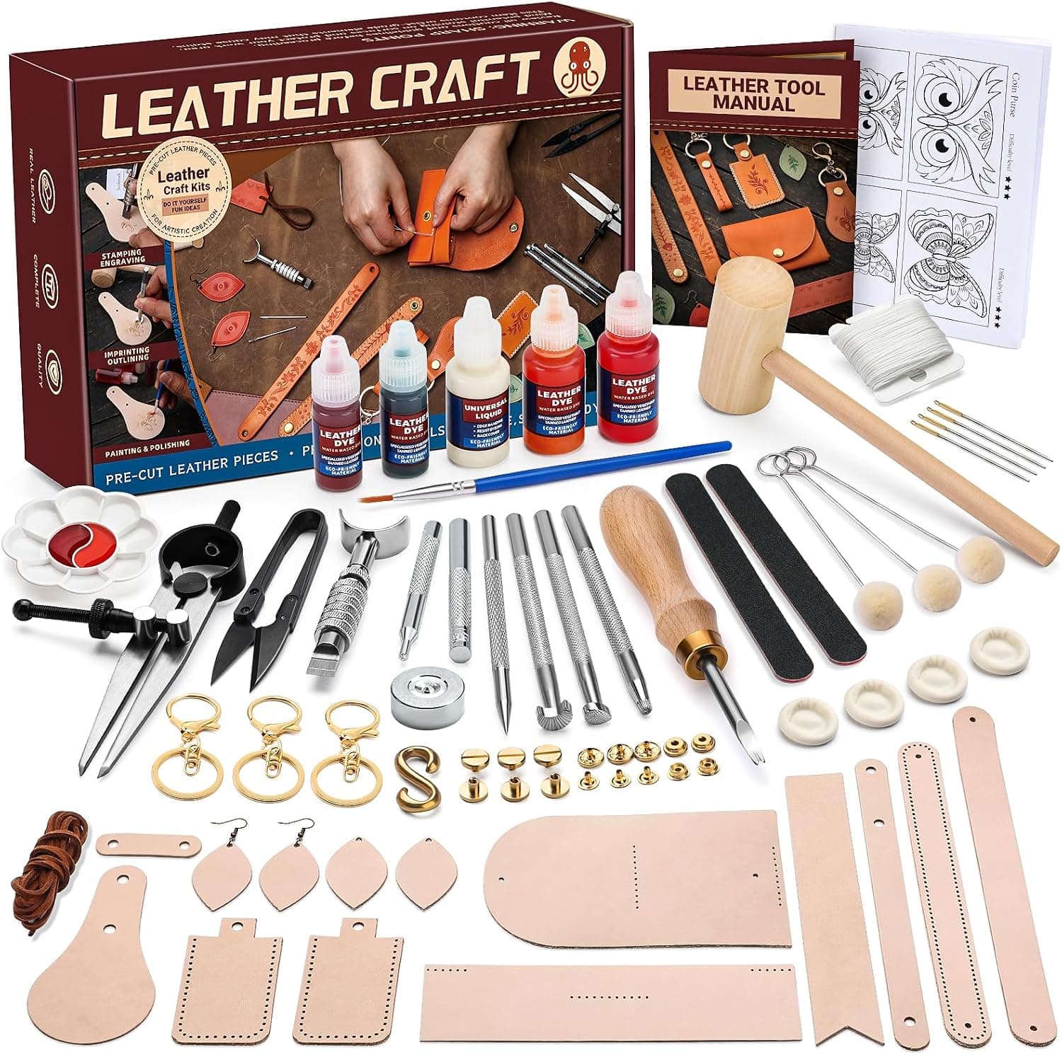 Leather Crafting Kit: Leather Working Tools and Supplies for DIY Craft Beginners with Video Tutorials