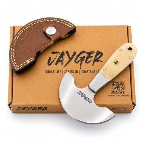 Jayger Handmade Round Head Knife | Carbon Steel | Half Moon Leather Working Tool | Bone Handle | Skiver for DIY Leathercraft With Leather Sheath