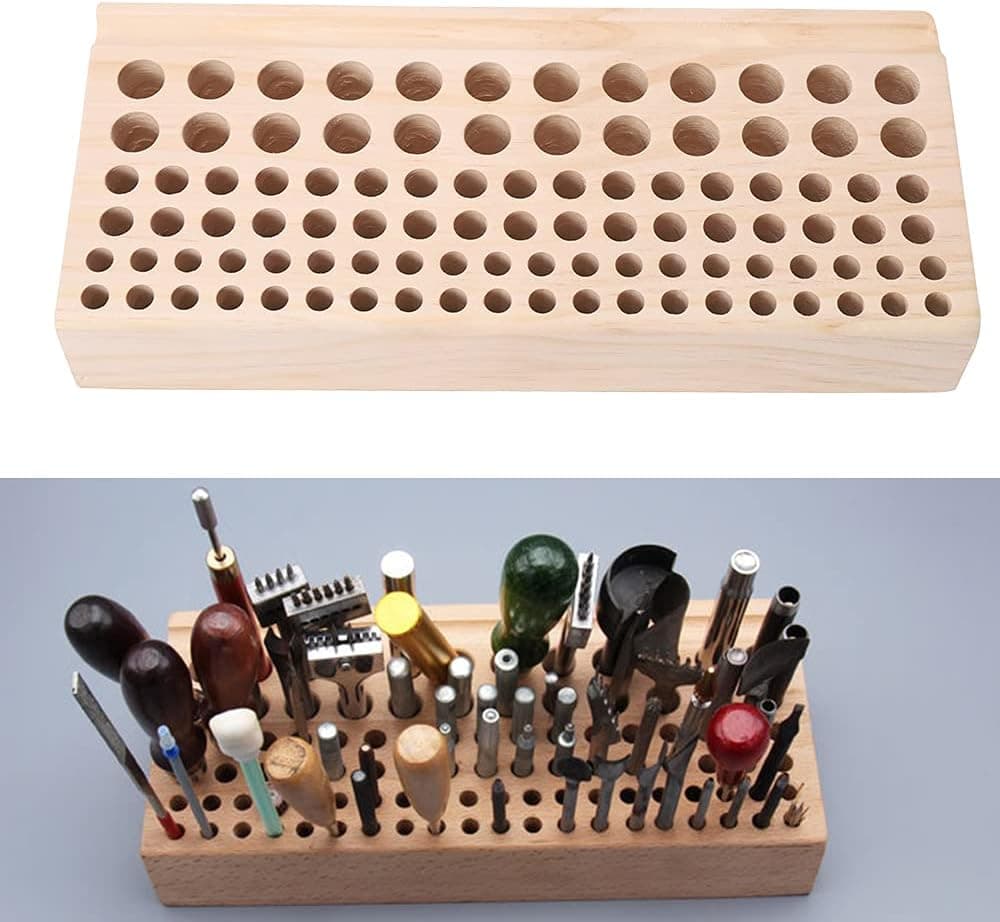 Jiabailie Leather Craft Tool Holder, Wooden Leather Tool Organizer, Professional Leathercraft Stand Rack with 98 Holes