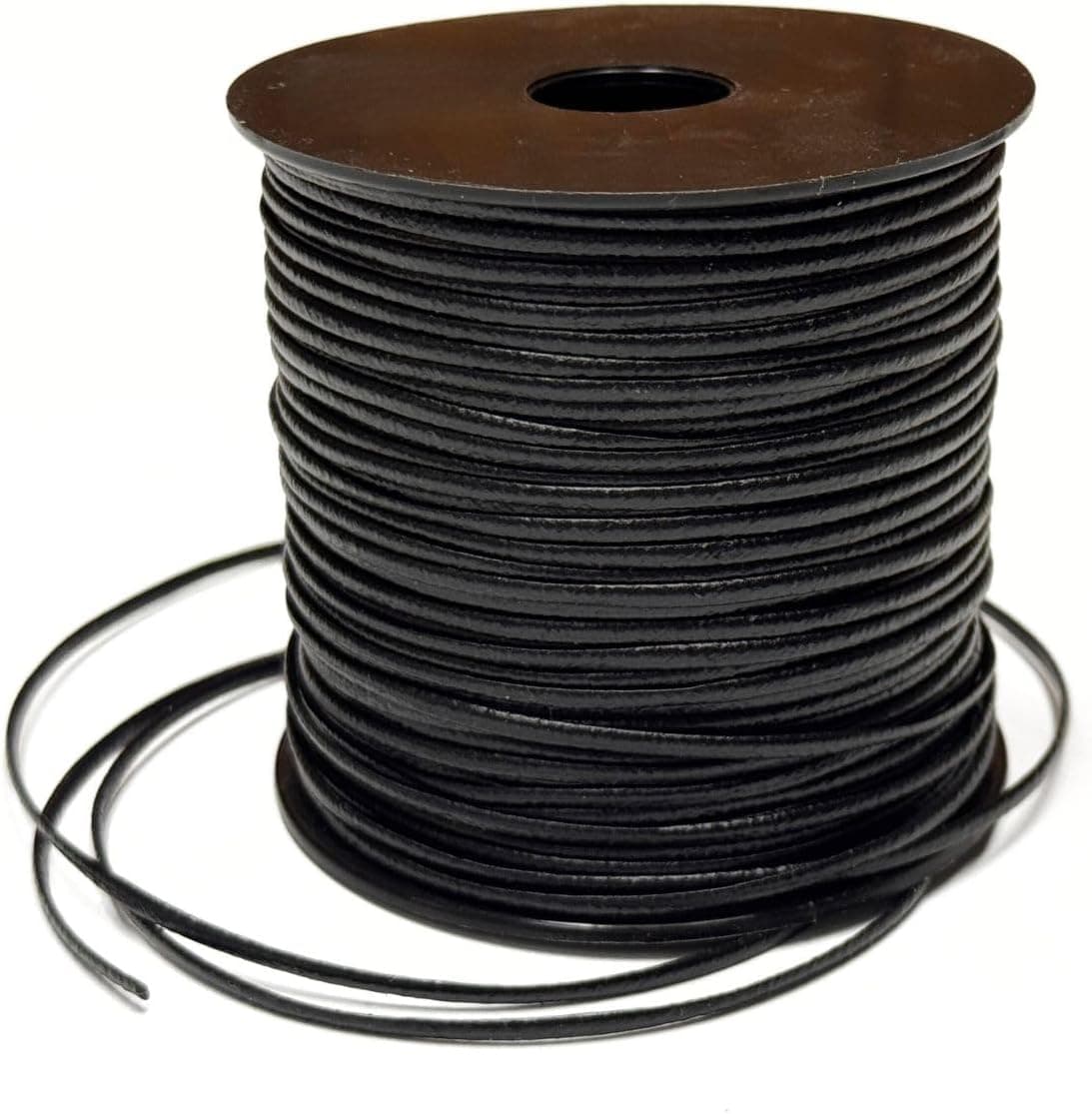 Genuine Leather Cord Shoe Laces Spool | Grained Leather String Boot Strip Cording for Jewelry Making (Black)