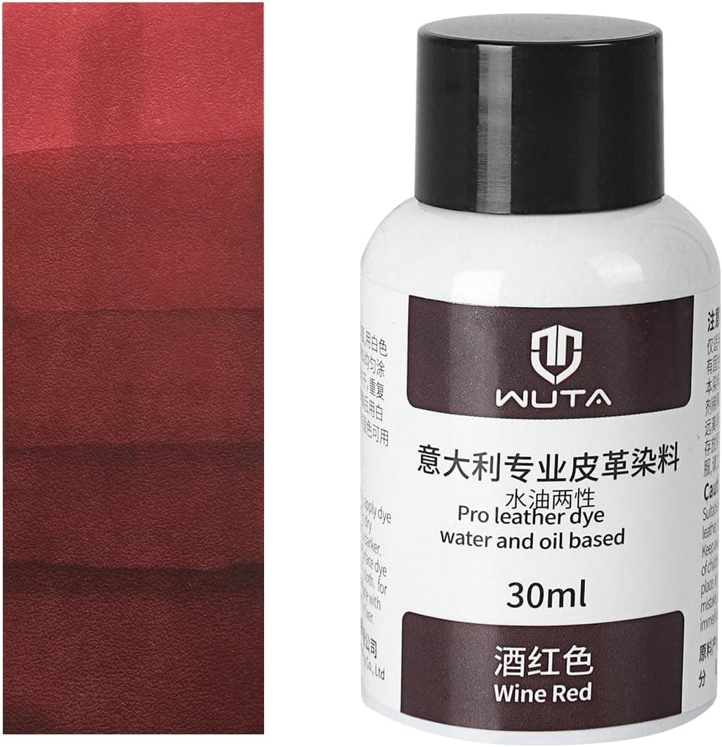 WUTA Professional Permanent Leather Dye for Vegetable Tanned Leather, 30ml Wine Red