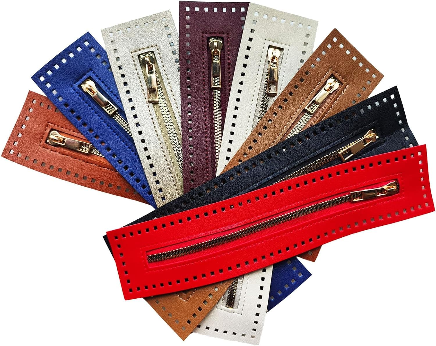 8 Pack PU Leather Crochet Zipper with Holes, 10.62 x 2.17 in DIY Sewing Zippers for Bags and Purses
