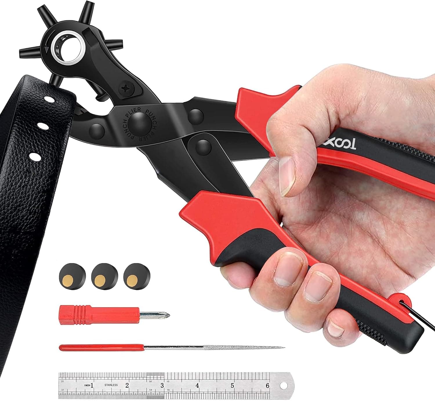 XOOL Revolving Punch Plier Kit, Leather Hole Punch Set for Belts, Watch Bands, Straps