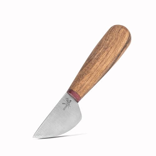 Shkira Round Leather Knife - Professional Leathercraft Knife for Cutting, Trimming, Skiving & Shaping - High Carbon Steel Blade with Wooden Handle - Leather Working Tools for DIY