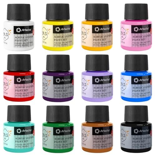 Artecho 12 Colors Acrylic Leather Paint 1oz Set | For leather shoes, Boots, Bags, Sofa, Jackets, Furniture, Will Not Crack or Peel, Mixable