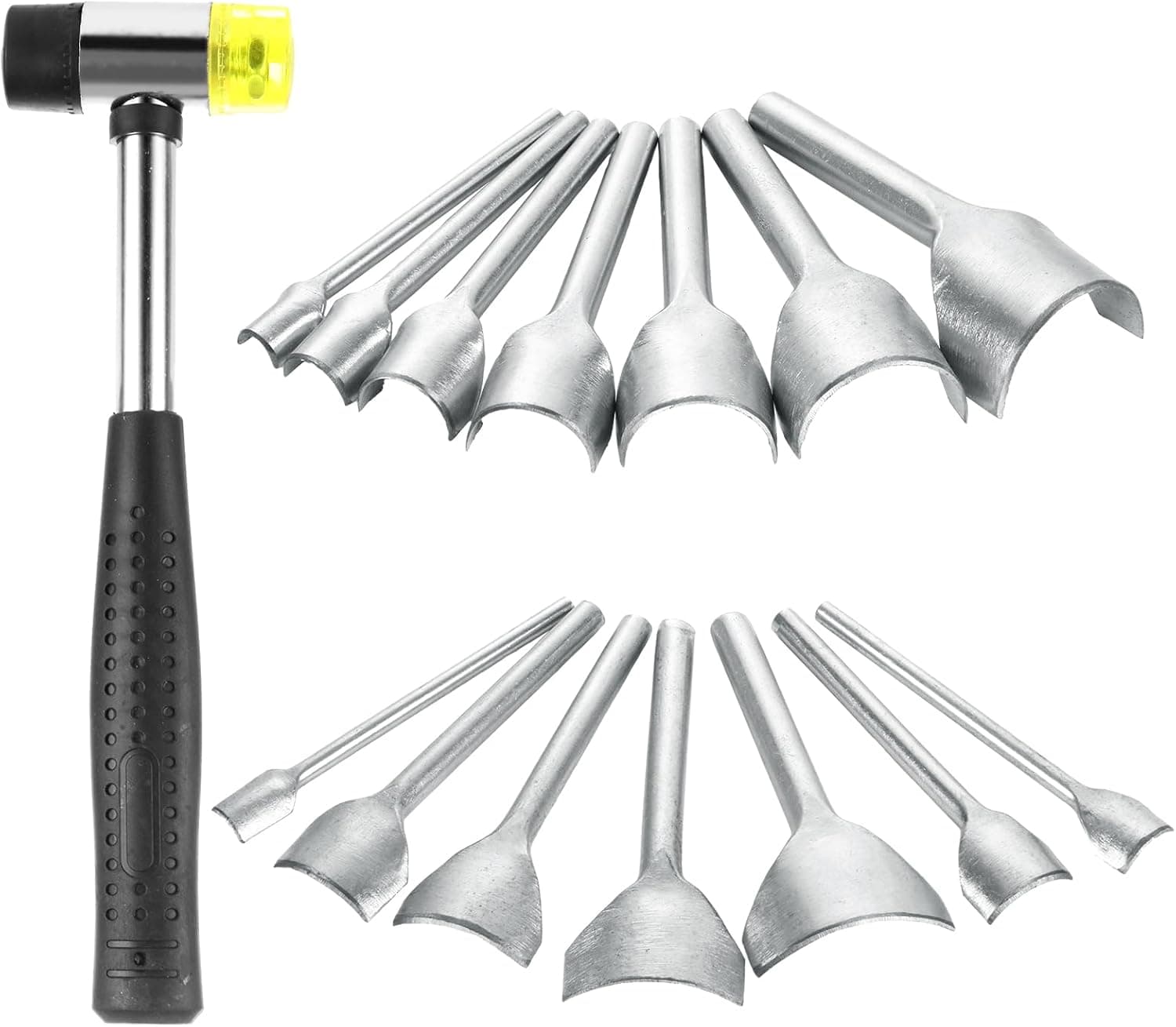 EATHEATY 15pcs Leather Corner Punch Set - 14 Sizes Half-Round & Quarter-Round End Cutters (0.4-1.6in) with Dual-Head Rubber Mallet