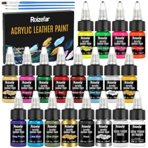 Roizefar Acrylic Leather Paint, 18 Colors with Deglazer & Finisher